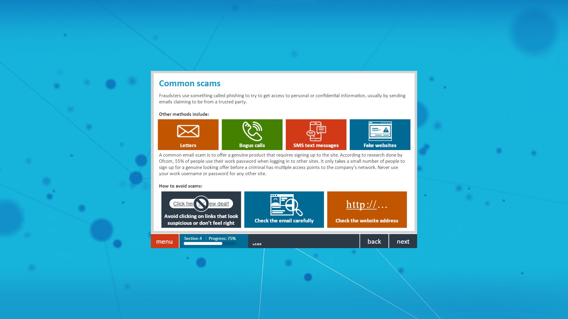 An example page for Dynamic's off-the-shelf eLearning module, information security.
